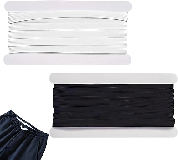 2 Pcs Black Elastic Band, 0.6cm×20m Long, Black & White Elastic Band, Sewing Cord Bands, for DIY Garment, Sewing Crafts, Sports Shorts Accessories, 10-Meter-Each
