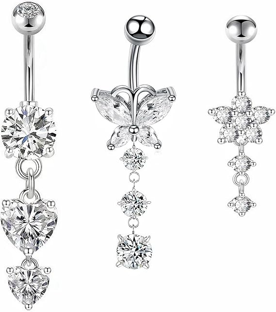 Aucuu Stainless Steel Hypoallergenic Belly Ring, Navel Bar Belly Button Ring Piercing Jewelry for Women and Men