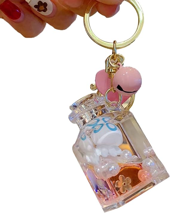 HSYHERE Men Women Creative CuteFloating Sea Animals Lucky Square Bottle Keychain Keyrings, Funny Moving Liquid Sand Acrylic Metal Car Key Chain Key Ring Bag Pendant Decoration Key Holder -Octopus