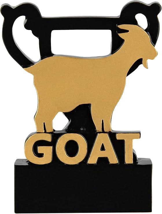 SilverTrophy: GOAT Trophy Mini Cup Award, Legend, Greatest of All Time, MVP, Winner, Team Game, Sports, Pub Quiz, Game Night, Gym, School Club, Kids Party, Black & Gold 8cm, Custom Personalise Gift