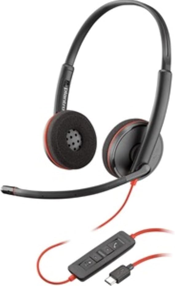 Plantronics Blackwire C3220 Headset - Stereo - Black - USB Type-C - Wired - 20Hz - 20kHz Dual Head - Supra-aural - Noise Cancelling Microphone