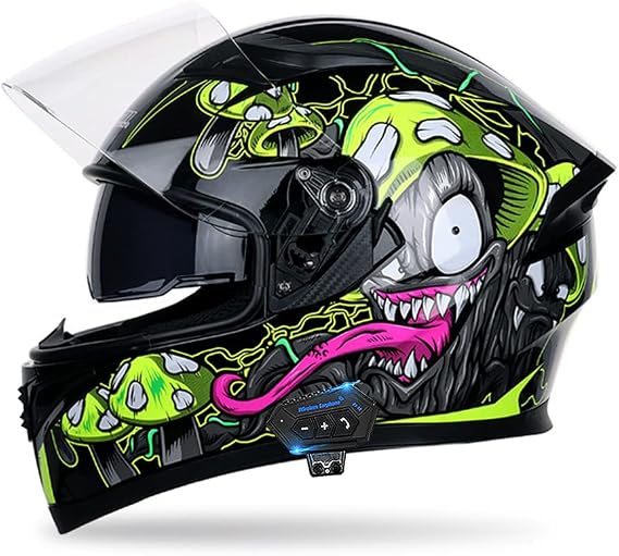 Full Face Motorcycle Bluetooth Helmet Motorcycle Full Face Helmet, ECE Approved Bluetooth Motorbike Double Sun Visor Helmets, Wear-Resistant and Scratch-Resistant Lenses, for Adult