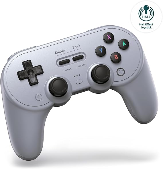 8BitDo Pro 2 Switch用のBluetoothコントローラー、ホールエフェクトジョイスティックアップデート、Switch、PC、Android、Steam Deck＆Apple用のワイヤレスゲームコントローラー Gray