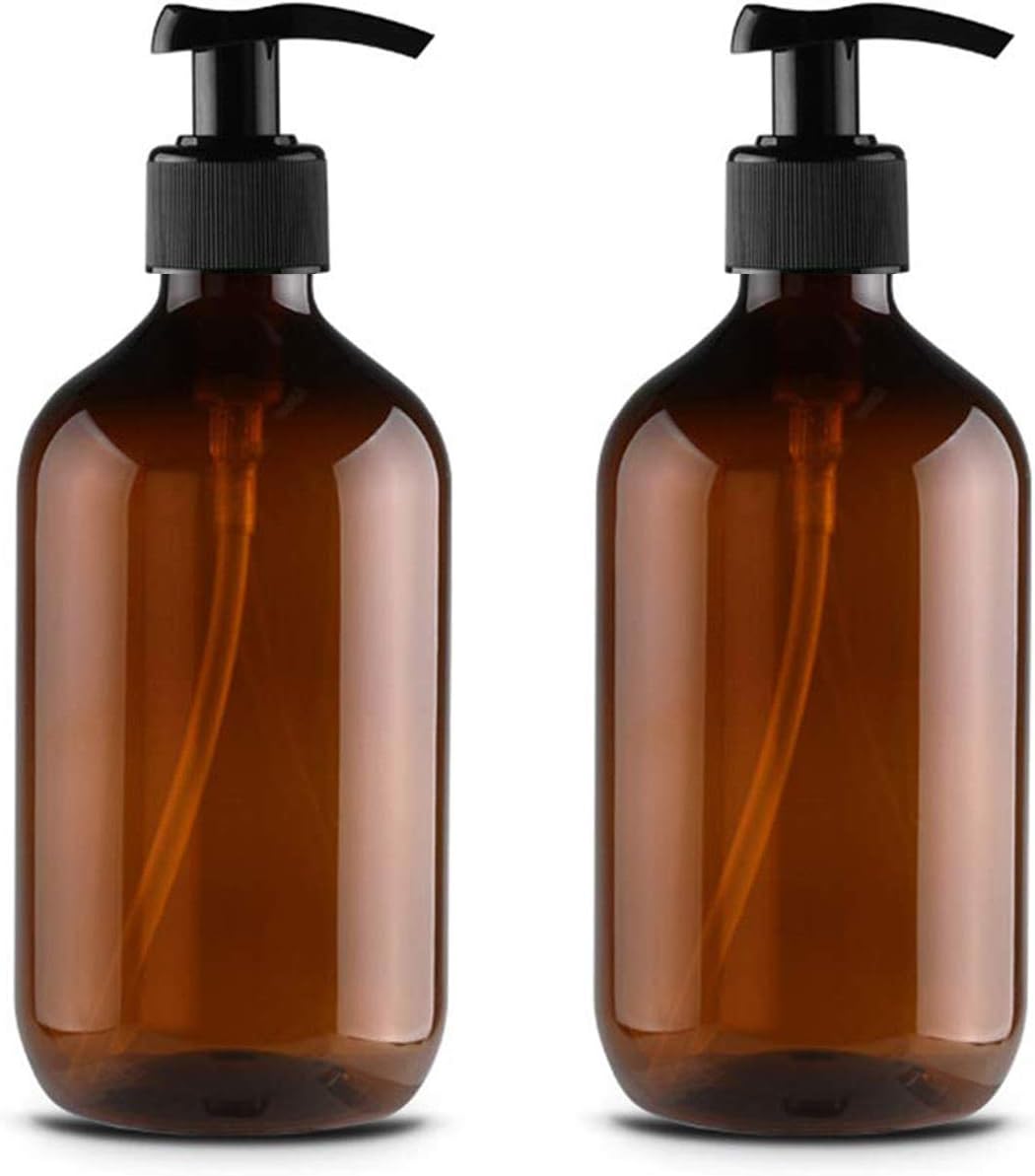 2Pcs 300ml/10oz Empty Plastic Pump Bottles, Refillable Lotion Shampoo Body Washing Cream Shower Gel Storage Holder Container Toiletries Liquid Dispenser (brown)