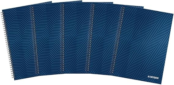 SUMMIT A4 Notebook, Wirebound, 8 mm Lined, 100 Pages, Pack of 5 Notepads, Card Cover, 4-Hole Punch, Navy