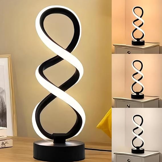 Spiral LED Table Lamp Modern,3 Color Temperatures,Bedside Table Lamp with USB Ports, Touch Control LED Nightstand Lamp for Bedroom Living Room Office Lighting and Decoration (A) [Energy Class A]