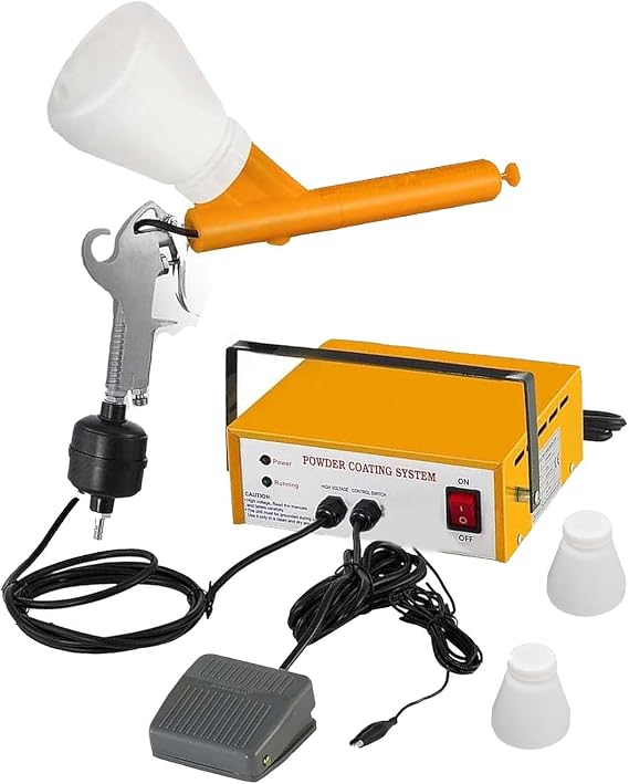 Electrostatic Powder Coating Spray Machine 30-50KV Adjustable Powder Coating Kit with2 Nozzles and 2 Powder Cups for Automotive, Marine, Home and Garden Coatings,Yellow