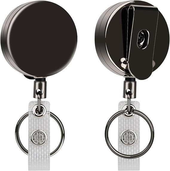 2 Pack Retractable Keychain, Heavy Duty Metal Badge Reel, Badge Holder ID Lanyard Reel with Steel Retractable Cord, Belt Clip and Key Ring, for Name Card Key Chain