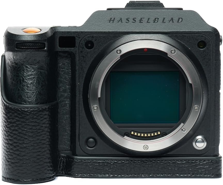 X2D II 100C Camera Case, BMAOLLONGB Handmade Genuine Real Leather Half Camera Case Bag Cover for Hasselblad X2D II 100C Camera Bottom Opening Version + Hand Strap (Black Thread)