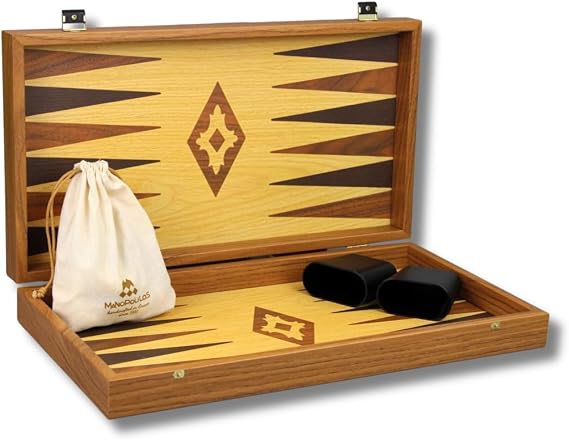 Manopoulos Oak & Walnut Backgammon Set 20 Inch