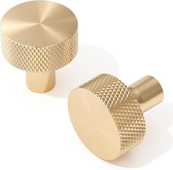 FURNIWARE 10 Pack Gold Cabinet Knobs, Vintage Knurled Round Head, 31mm Pull Handles, Aluminium Door Knobs, Cabinet Hardware for Dresser Drawer, Kitchen Cupboard, Wardrobe