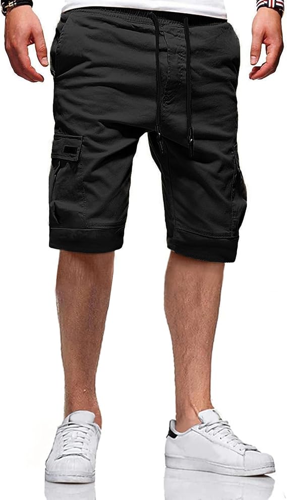JACKETOWN Men's Cotton Cargo Shorts - Summer Casual Bermuda Shorts With Elastic Waist