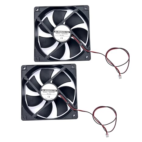 JZK 2 pcs DC 12V cooling fan 12cm, 12025 Low Noise dual-ball bearing fan, 120mm brushless fan for ice machine, fan heater, cooler, PC case fan, 120x25mm