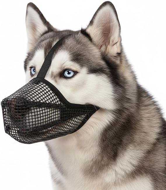 Dog Muzzle, Soft Mesh Muzzle Breathable Puppy Muzzles Adjustable Pet Mask Mouth Guard Cover for Medium Dogs Prevent Scavenging Eating Biting Chewing Licking (Black, L)