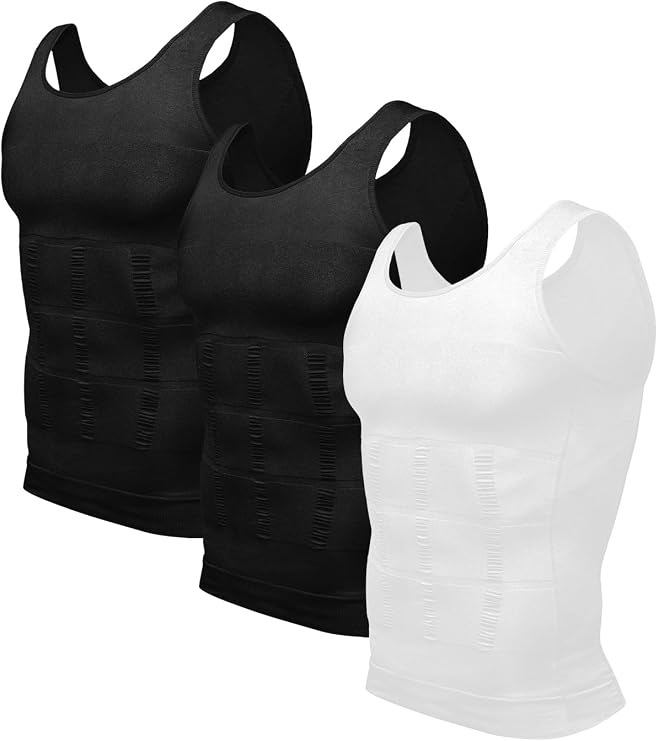 Odoland Compression Vest Men 3 Pack Slimming Vest Body Shaper Compression Shirt Mens Shapewear Tummy Control Undershirt Tank Tops