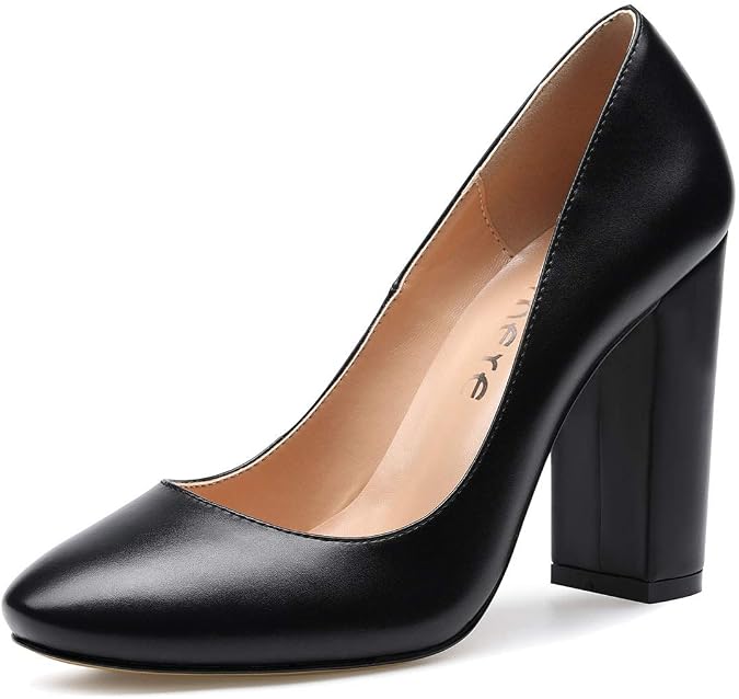 Castamere High Heels Women's Block Heels Round Toe Slip-on Court Shoes 4IN Heeled