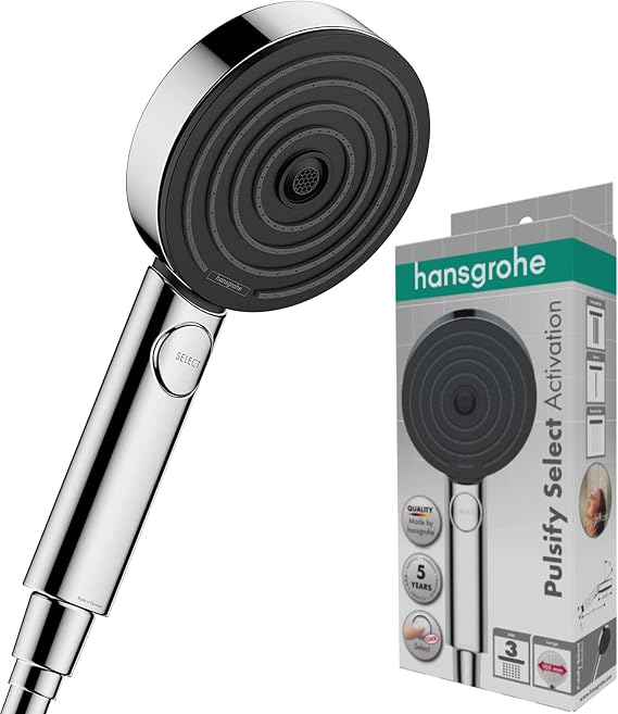 hansgrohe Pulsify S - Duschkopf Handbrause mit 3 Strahlarten (Activation Version) runde Duschbrause (105 mm) Brausekopf mit Antikalk-Funktion Chrom 24100000