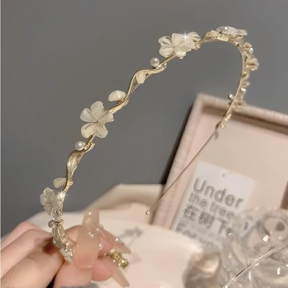 1 Piece Communion Headband for Girls and Bride, Communion and Bride Headband, Rhinestone and Crystal Headband, Flower Tiara with Pearls for Bride, Hair Accessory Ar