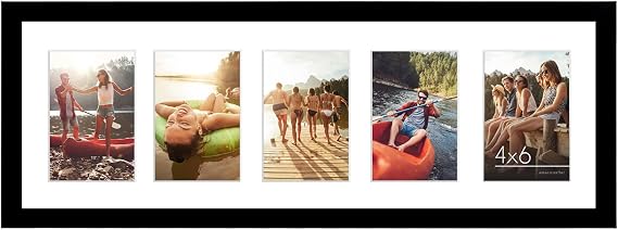 Americanflat 6x4 Collage Photo Frame with Shatter-Resistant Glass - Signature Collection - Fits Five 4x6 Photos or Use as One 8x24 Picture Frame for Wall Display - Black
