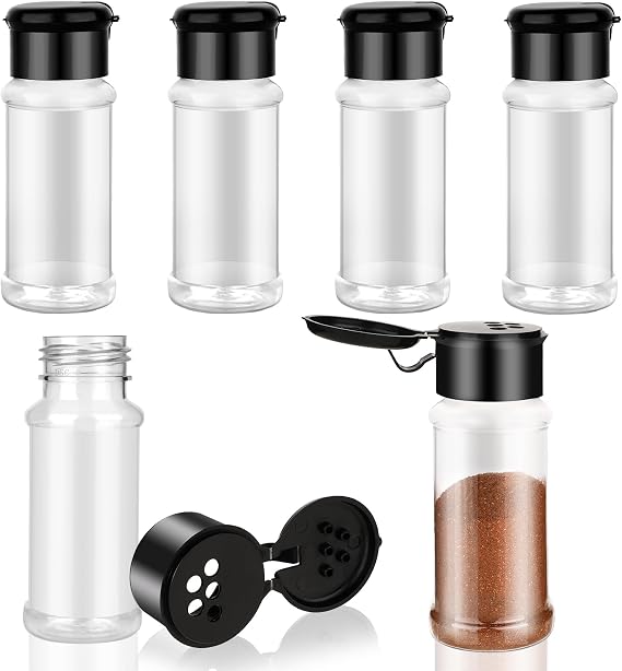 6 Pack 3 Oz Spice Jars with Shaker Lids, Clear Seasoning Containers | Plastic Round Empty Spice Bottles Seasoning Bottles for Storing Spice, Peppers, and Salt