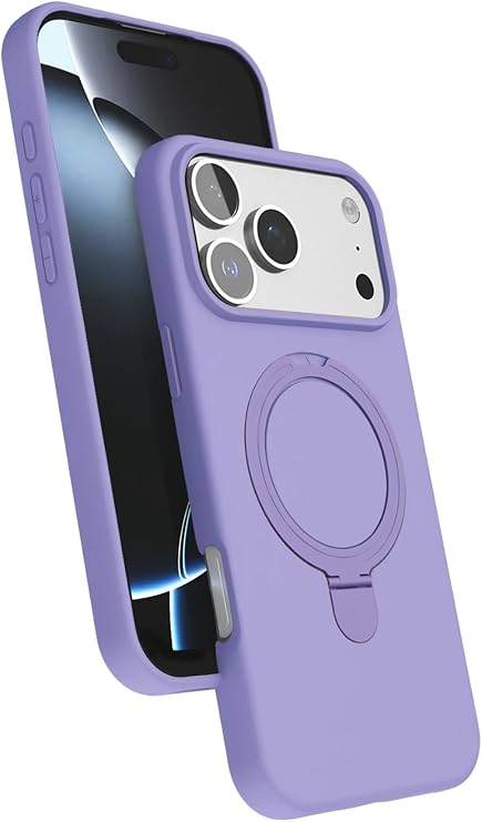 CONSTRAIN - iPhone 17 Pro Max ile uyumlu Kılıf Magsafe ile uyumlu Halkalı Extra Standlı içi Kadife Yumuşak Renkli Süet Silikon Kapak - Lila