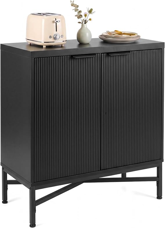 TANGZON Fluted Buffet Sideboard, 2 Door Storage Cabinet with Metal Legs