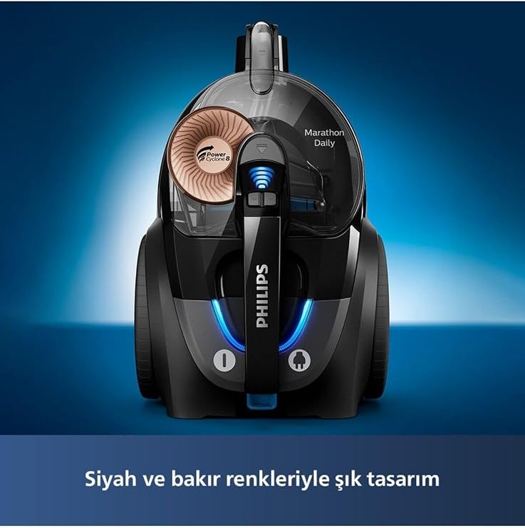 Philips Marathon Daily Torbasız Süpürge, 7000 Serisi, HEPA13 Filtre, PowerCyclone 8 Teknolojisi, Siyah