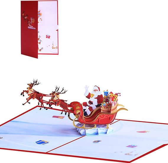 3D Christmas Cards Creative Greeting Cards Colorful Flying Deer Cart Holiday Cards Party New Ye