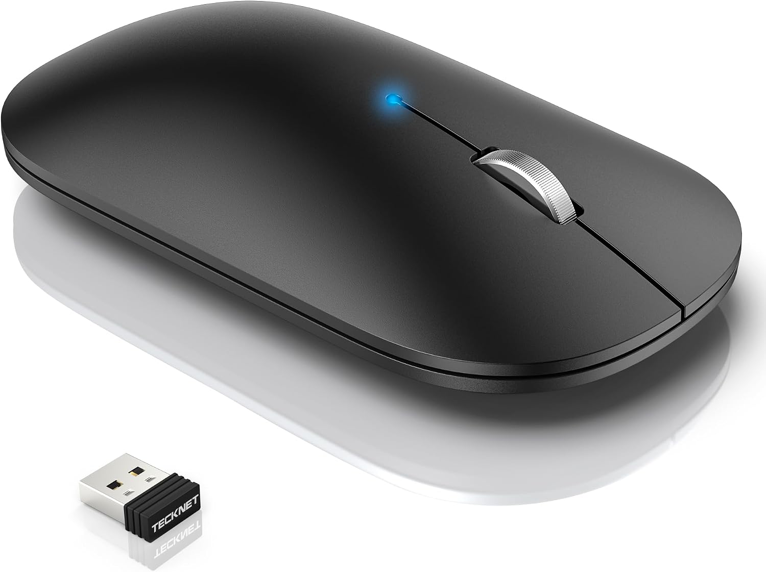 TECKNET Bluetooth Mouse, Rechargeable 2.4G Wireless Mouse for Laptop, Tri-mode Slim Silent Computer Mouse 4000 DPI Portable for MacbookiPadAndroidWindowsLinux Black