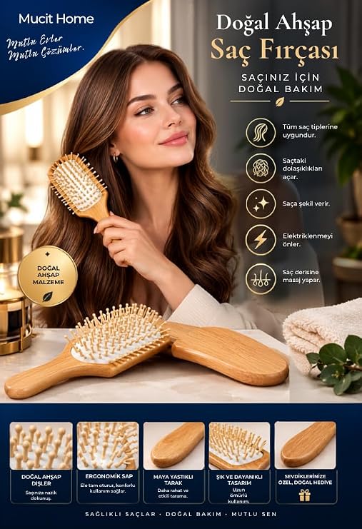 Bambu Uçlu Fırça Ahşap Saç Fırçası Ahşap Tarak Doğal Bambu Saç Açıcı Tüm Saçlar