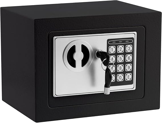 Digital Safe Box with Key, 6.6L Electronic Small Money Cash Box for Home Use Safety Security Lock Boxes with LED Light Indicators & 2 Emergency Keys (Black)