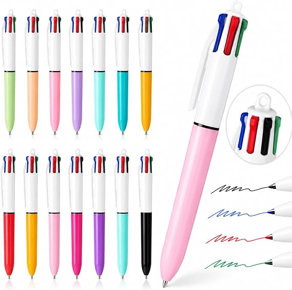 4 Colour Pen, 14 Pcs Multi Colour Pen Retractable Ballpoint Pens Medium 1.0mm 4 Colour Pens All In One Every-Day Writing Pens for Office Home School Supplies Students Children Gift