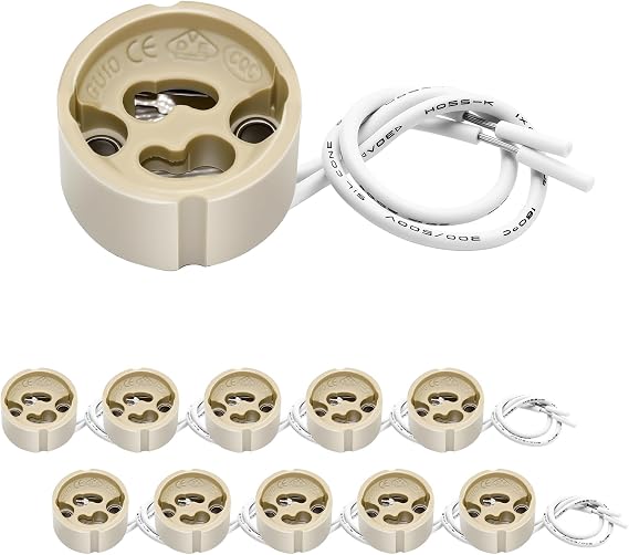 Lot de 10 supports de lampe GU10, fil de silicone résistant aux hautes températures connecté à une base en céramique GU10, connecteur de bases de lampe 0-250 V pour ampoules LED halogènes, adaptateur
