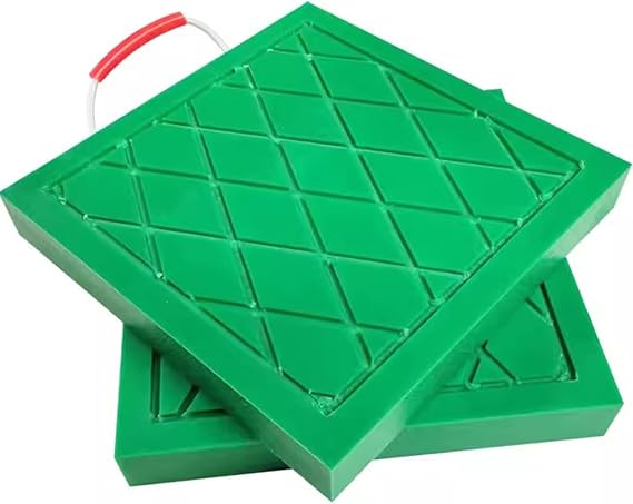 Karavan, römork, kamyon, kamyon, vinç için yeşil sabitleme takozları, taşınabilir ip saplı istiflenebilir kırılmaz tesviye blokları, 2'li paket (30 x 30 x 4 cm)