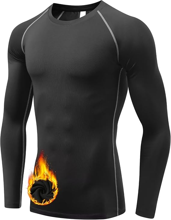 Sillictor Mens Thermal Top for Ski Hiking Cycling Fleece Lined Winter Base Layer Mens Long Sleeve Quick Dry Compression Underlayer for Football Running,Moisture Wicking Breathable Muscle Support