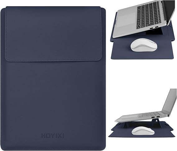 HoYiXi 13.3'' /13.6'' Laptop Sleeve Case PU Leather with Stand Compatible with MacBook Pro 14/MacBook Air 13(M1 M2)/ASUS Vivobook 14/Dell XPS 13/ASUS Acer Matebook,13-14'' Laptop Bag,Blue