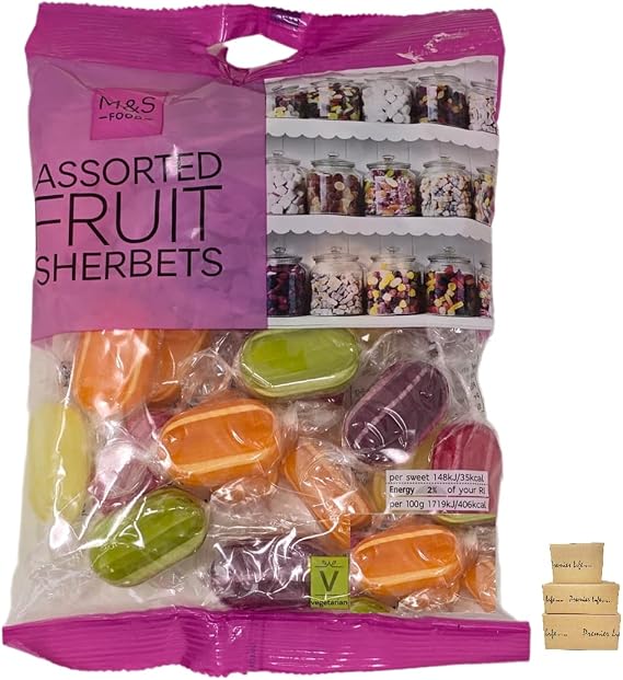 M&S Assorted Fruit Sherbets 225g, 4 Pack, Blackcurrant, Lime, Mandarin Orange, Strawberry and Lemon Flavoured Sweets Candy