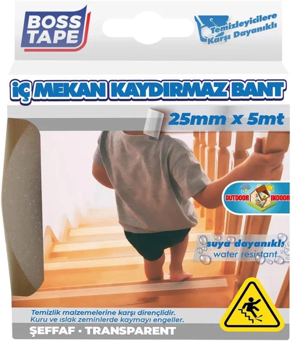 Boss Güvenli Yüzey Zemin Kaydirmaz Bant, 25 mm x 5 m, Seffaf