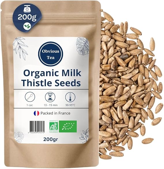 Organic Milk Thistle, Whole Loose Seeds - Infusion and Herbal Tea for Digestion and Well-being - Silybum Marianum (L.) Gaertn. - Organic Farming - Packaged in France - 200g Bag (100 Cups)