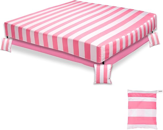 Lyreh Rectangular Pool Cover with 4pcs Sandbags, Waterproof Oxford Outdoor Swimming Pool Protection for Intex 4ft x 4 ft x 12in Rectangular Metal Frame Above Ground Outdoor Swimming Pool (Pink)