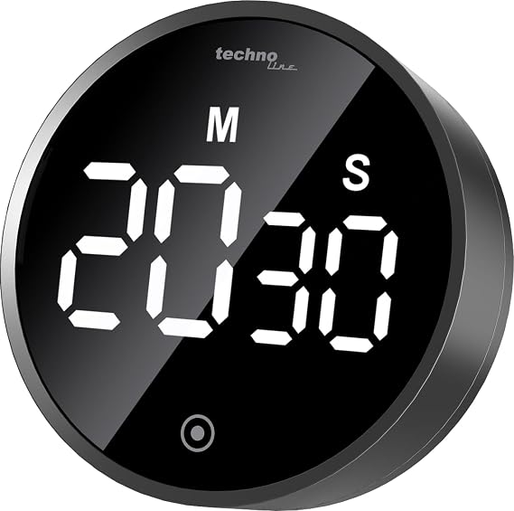 Technoline Modern Kitchen Timer Countdown Timer Digital Round Lighting (ECO) Touch Glossy Black