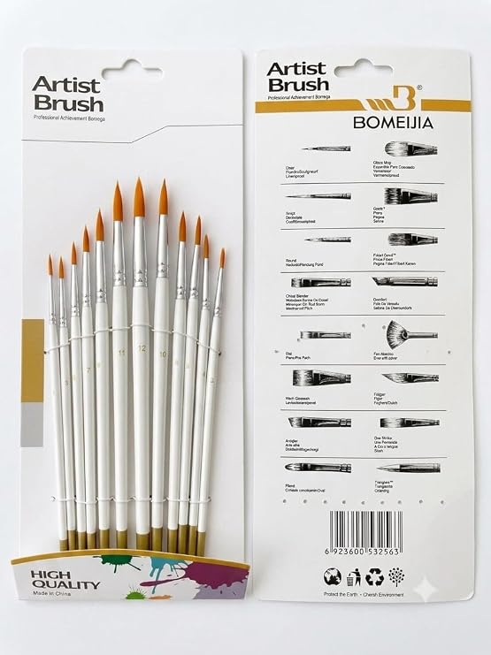 Hannah Resim Fırçası 12 Parça Sanat Akrilik Suluboya Yağlıboya Fırça Seti