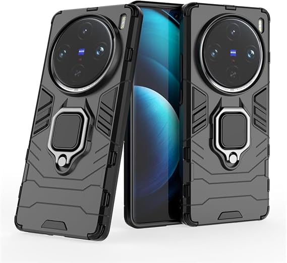 Microcase Vivo X100 Pro ile Uyumlu Batman Serisi Yüzük Standlı Armor Kılıf - Siyah AL3349