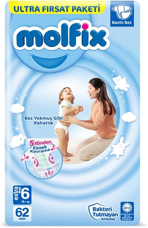 Molfix 3D Extra Large 6 Boy Bebek Bezi, 62'li Paket