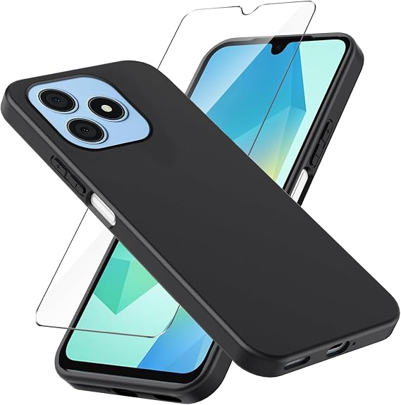 Case for Blackview Wave 9C + 1 Piece for Tempered Glass Screen Protector - Black Soft Silicone Protective Case Flexible TPU Case