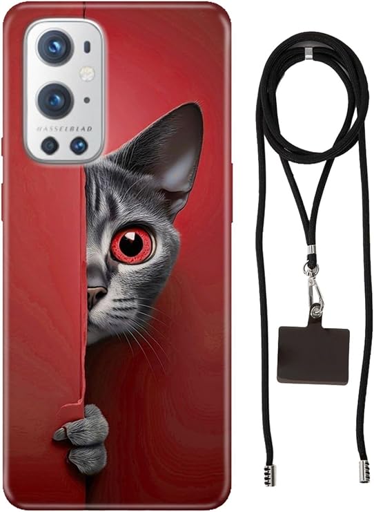 Senada Oneplus 9 Pro ile Uyumlu Kılıf Red Cat Desenli Silikon İpli Boyun Askı Aparatı