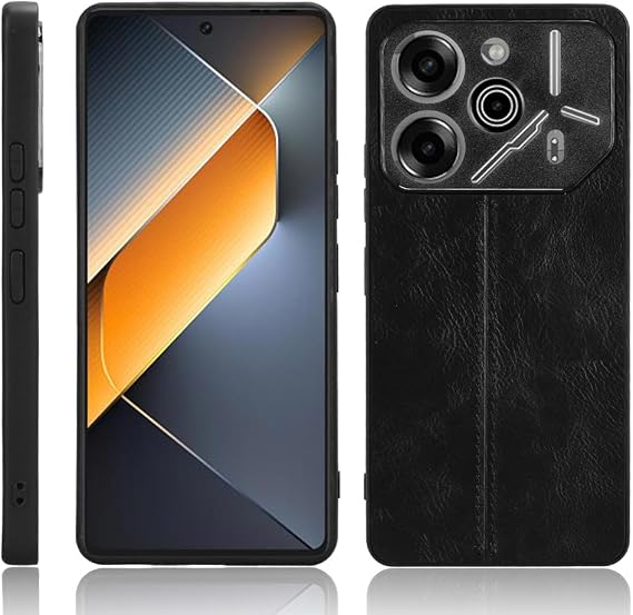 Case Compatible with Tecno Pova 6 Pro 5G [PU Leather texture][PU+PC+TPU] 3 in 1 Camera Protection Cover Black