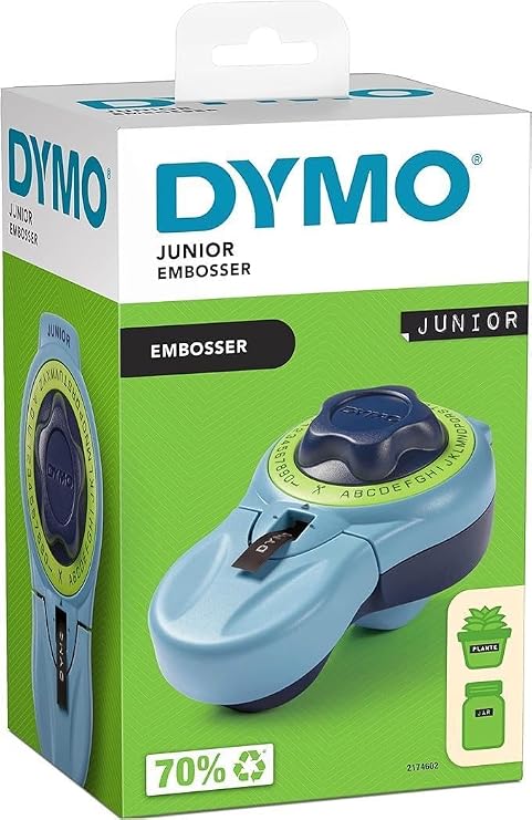 Dymo Junior etiket kabartma aleti, yetişkinler ve çocuklar tarafından rahat kullanım için tasarlanmış ergonomik etiket cihazı, ev ihtiyaçları için