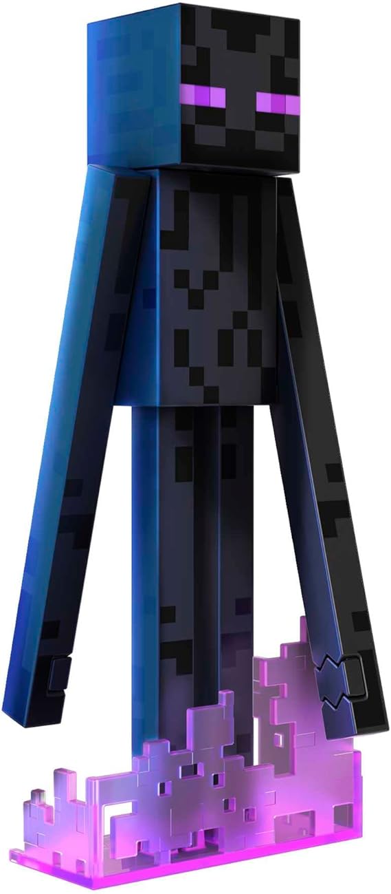 Mattel Minecraft Diamond Enderman Action Figure with Accessories Including Flocked Grass Block, 5.5-inch Toy Collectible, HLN40,Black