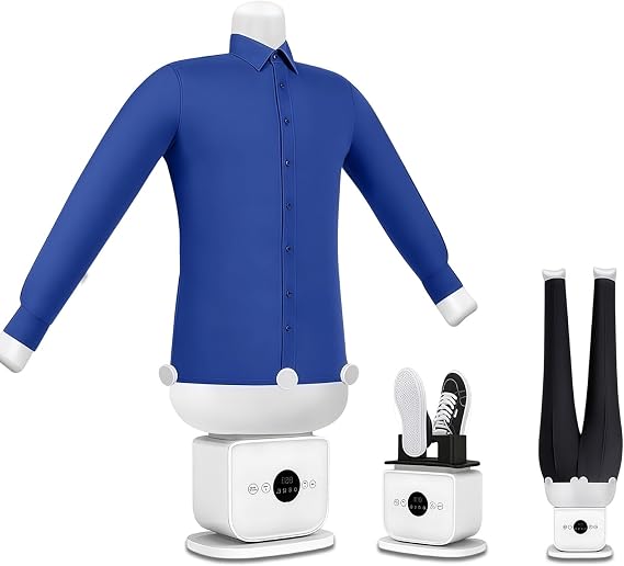 Automatic Ironing Machine with Shirt & Trouser Mannequins, 1400W Hands Free Clothes Dryer and Iron, Up to 70°C Hot Air, Shoe Drying Rack, Adjustable Timer, UK Plug